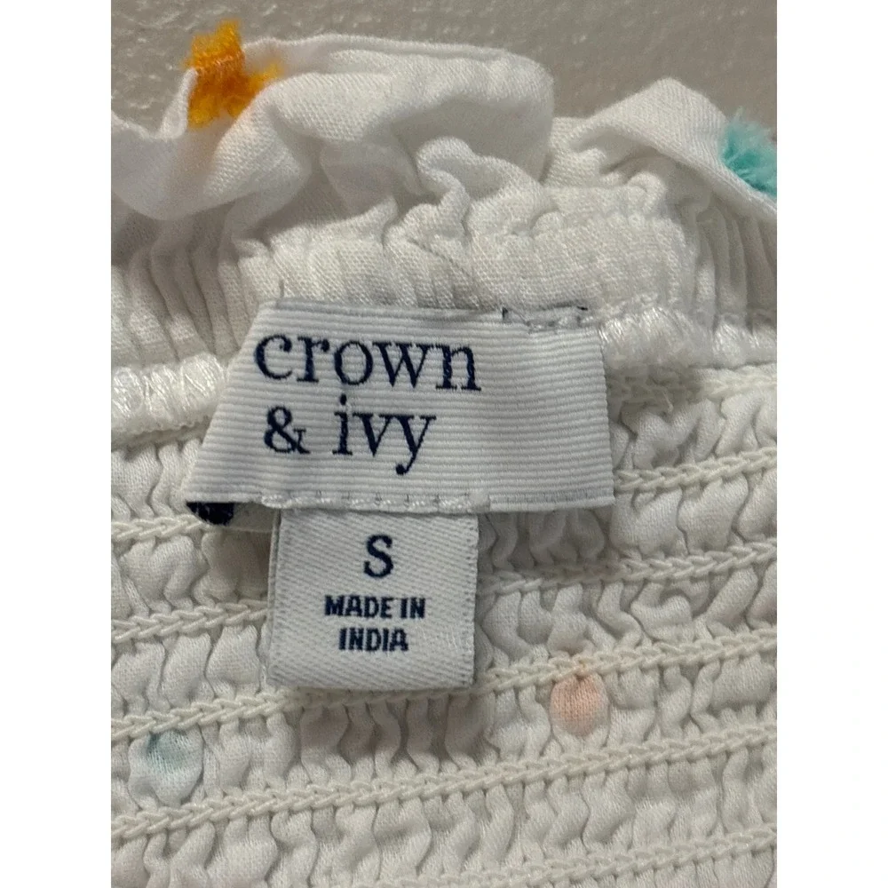 Crown & Ivy Women Size Small White Clip Dot Smocked Tiered Sleeveless Midi Dress